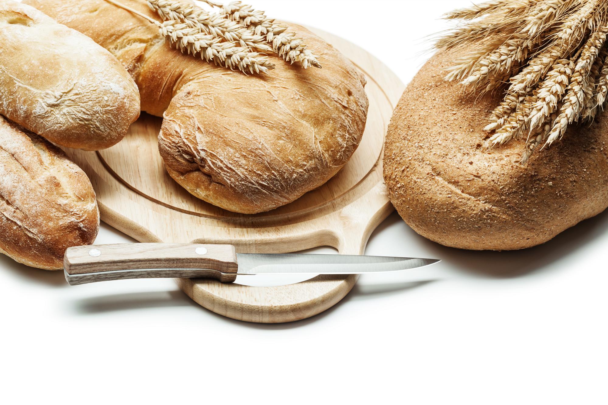 Artisan bakery loaves on shelf